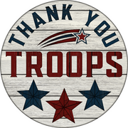 Print Shop Round MDF Cutout Thank You Troops With Patriotic Stars