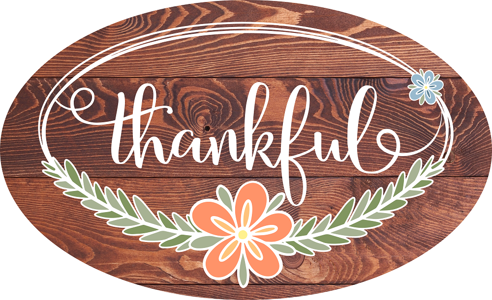 Print Shop Oval MDF Cutout Thankful With Flower
