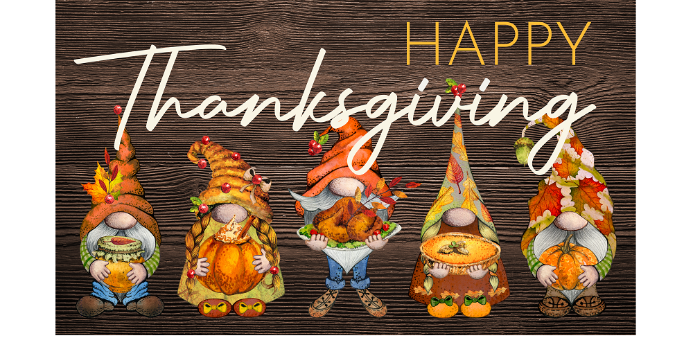 Print Shop Rectangle MDF Cutout Happy Thanksgiving Gnomes With Pies And Pumpkins