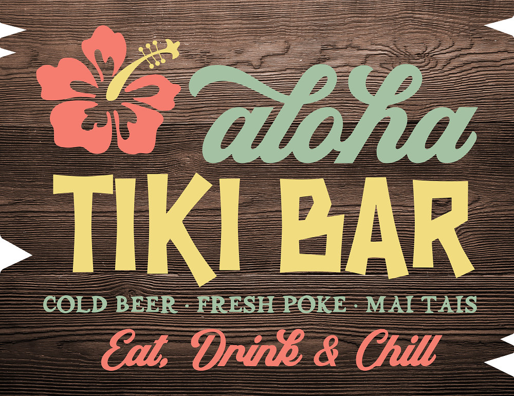 Print Shop Rectangle Sign MDF Cutout Aloha Tiki Bar Cold Beer Fresh Poke Mai Tais Eat, Drink & Chill