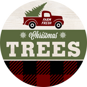 Print Shop Round MDF Cutout Farm Fresh Christmas Trees Truck With Pine Tree Sign