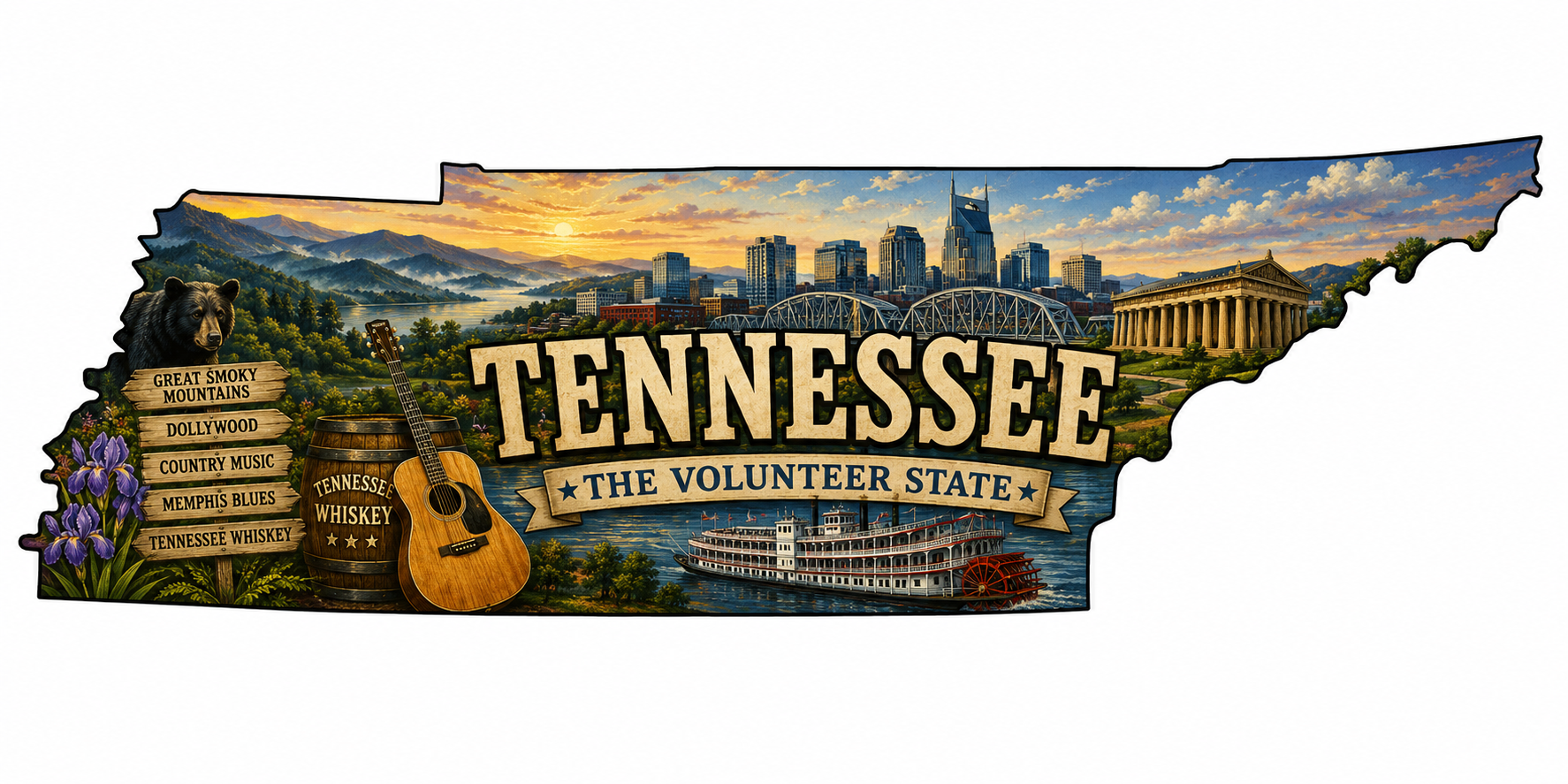 Print Ready Tennessee Volunteer State Door Hanger – Tennessee Landmarks & State Pride Sign – Full Color MDF Front Door Decor