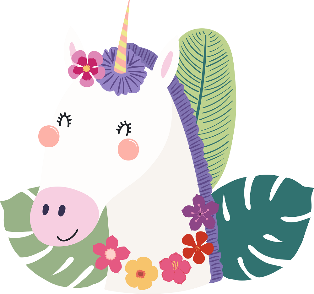 Print Shop Unicorn Head MDF Cutout With Flower Crown And Tropical Leaves