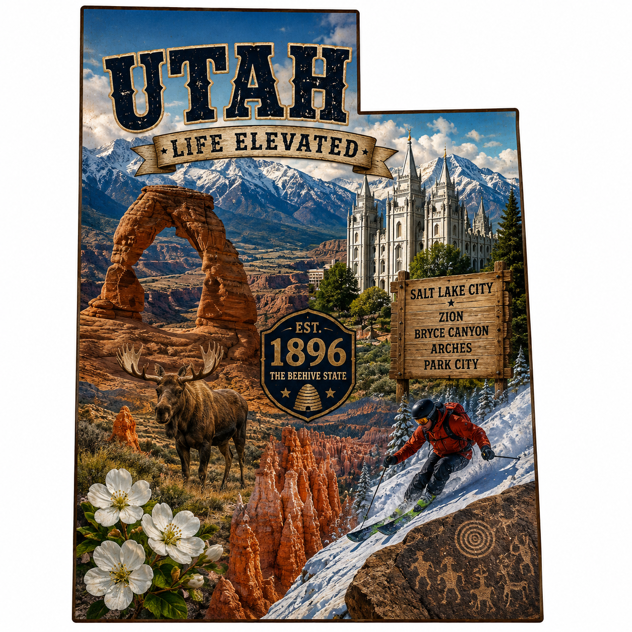 Print Ready Utah Door Hanger – Utah State Landmark Scene – Full Color MDF Front Door Decor