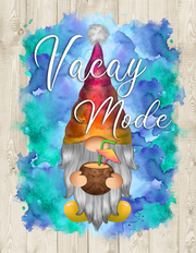 Print Shop Square MDF Cutout Vacay Mode Gnome With Coconut Drink