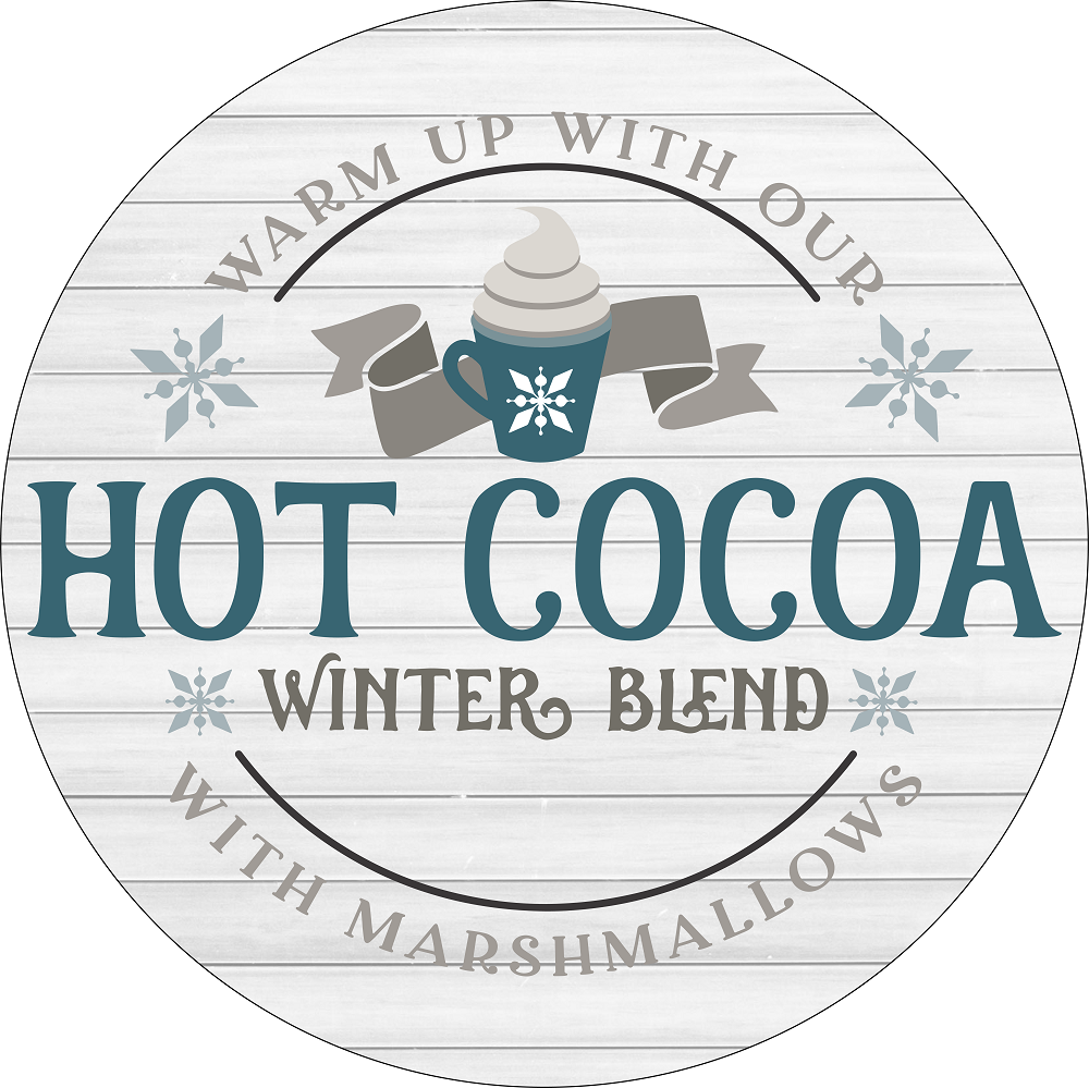 Print Shop Round MDF Cutout Hot Cocoa Winter Blend With Marshmallows Mug Design