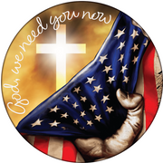Print Shop Round MDF Cutout We Need You Cross With American Flag And Sunburst