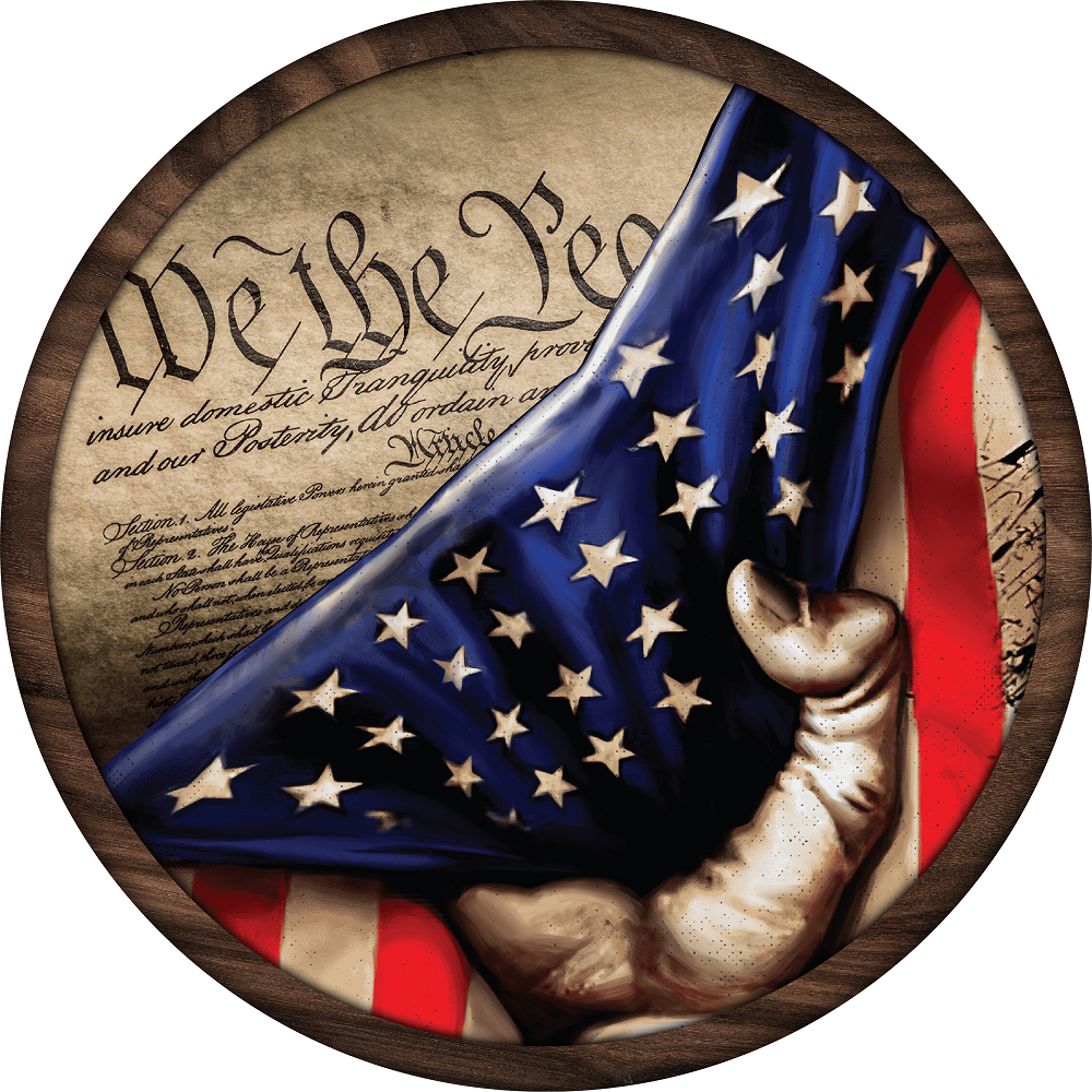 Print Shop Round MDF Cutout We The People American Flag With Constitution Background