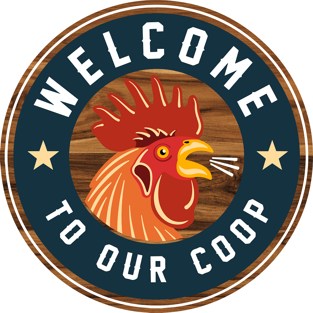 Print Shop Round MDF Cutout Welcome To Our Coop Rooster Head Sign