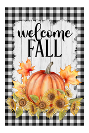 Print Shop Rectangle MDF Cutout Welcome Fall Pumpkin Sunflowers Autumn Leaves Plaid Border