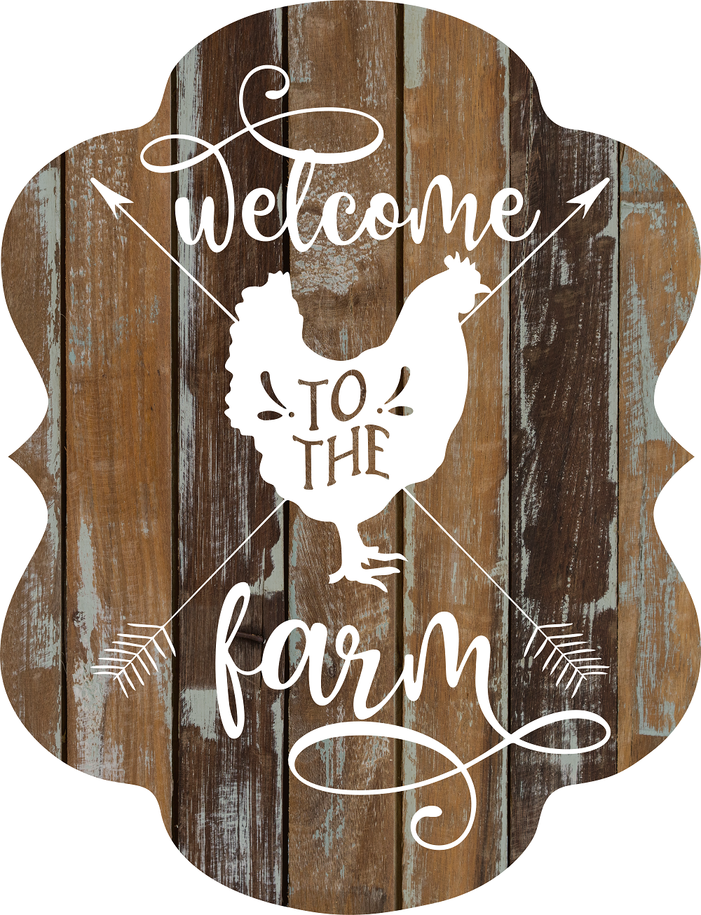Print Shop Scalloped Plaque MDF Cutout Welcome To The Farm Rooster Silhouette With Arrows