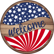 Print Shop Round MDF Cutout Welcome With Flag
