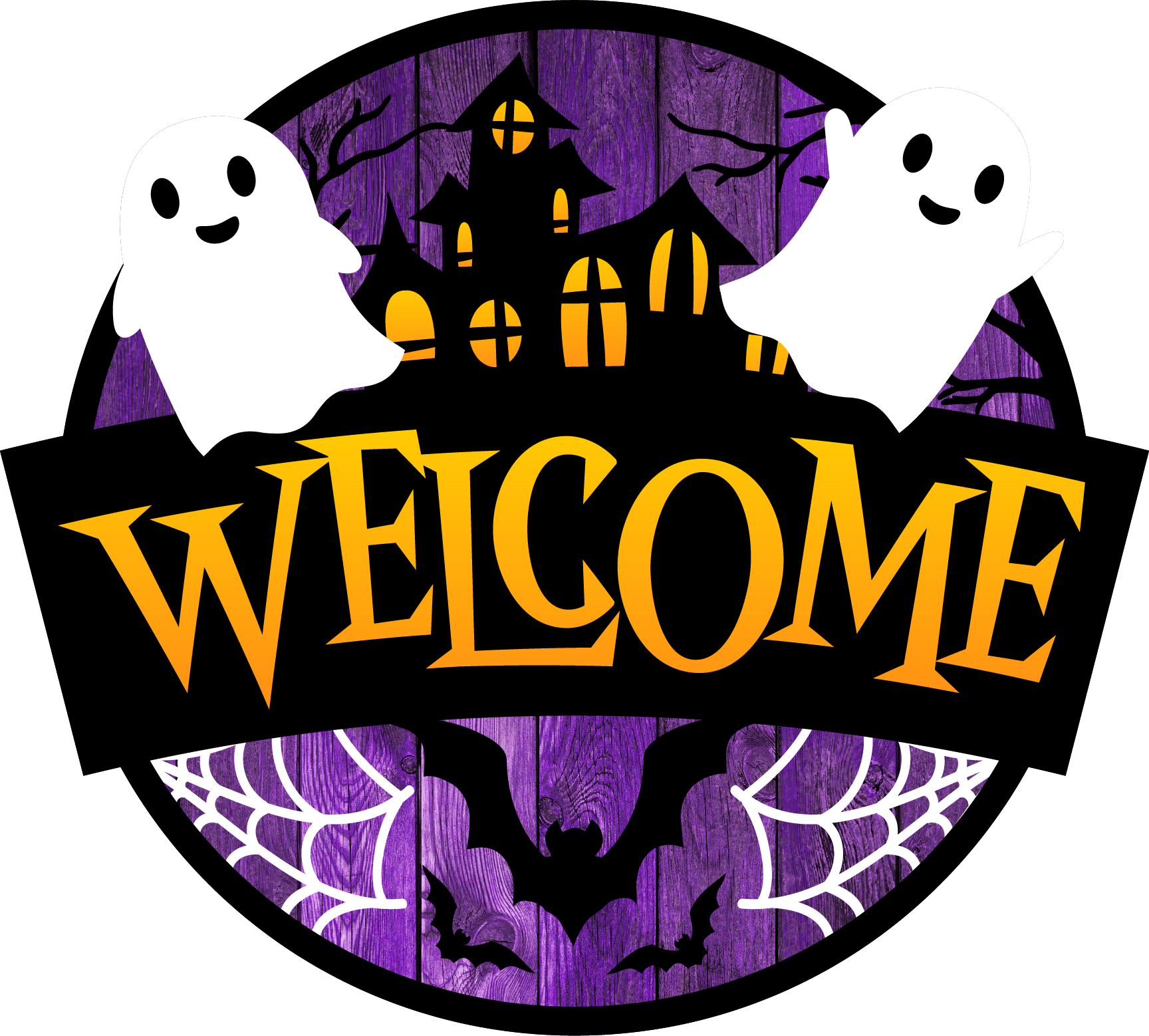 Print Shop Round MDF Cutout Halloween Welcome With Border Ghosts  Bats