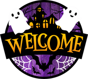 Print Shop Round MDF Cutout Halloween Welcome With Border Ghosts  Bats