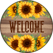 Print Shop Round MDF Cutout Welcome With Sunflowers