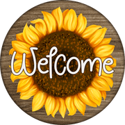 Print Shop Round MDF Cutout Welcome Sunflower