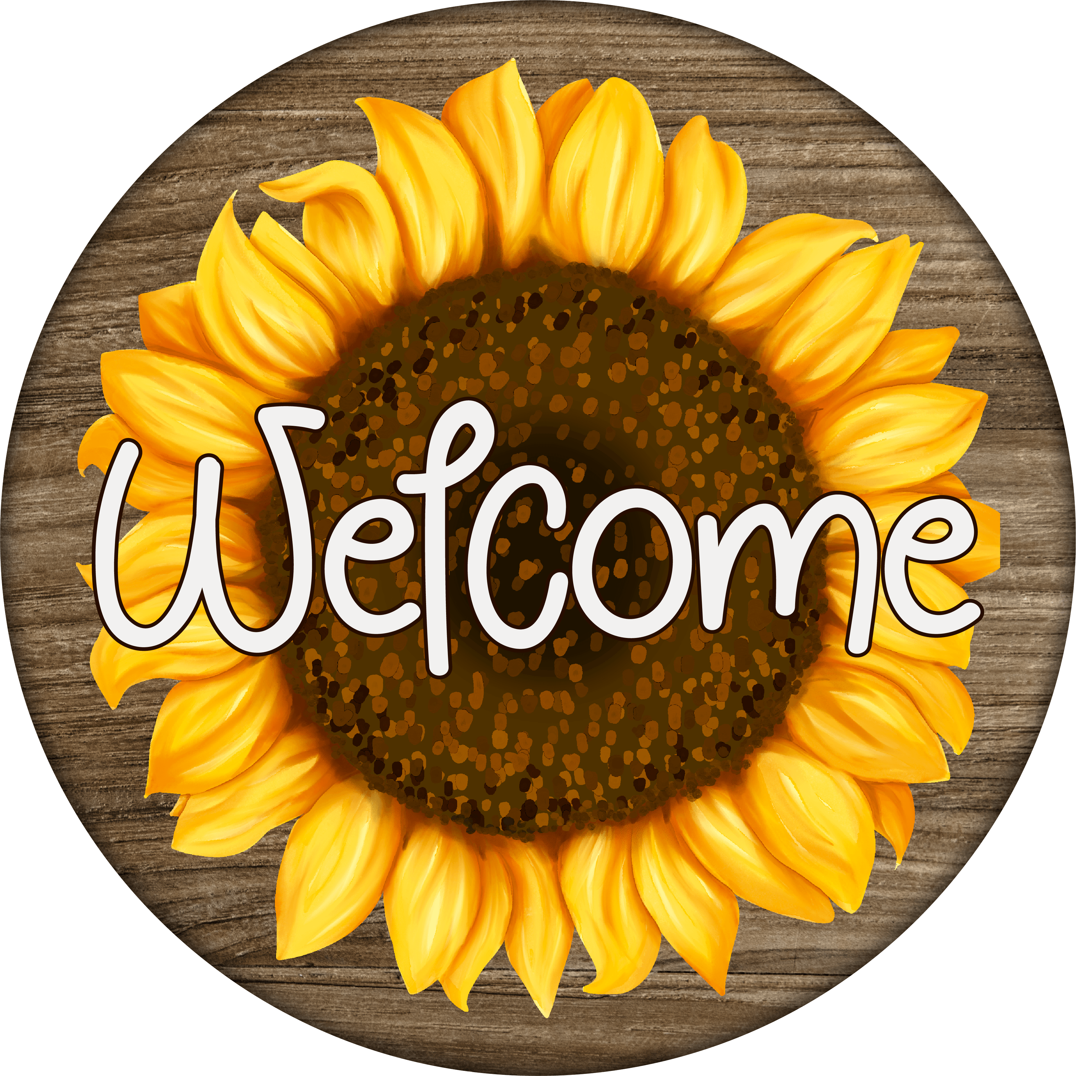 Print Shop Round MDF Cutout Welcome Sunflower
