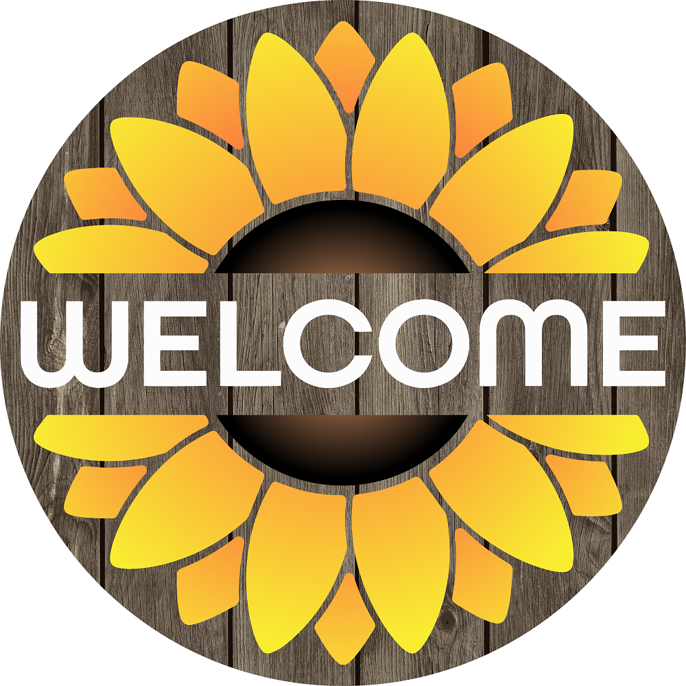 Print Shop Round MDF Cutout Welcome With Sunflower