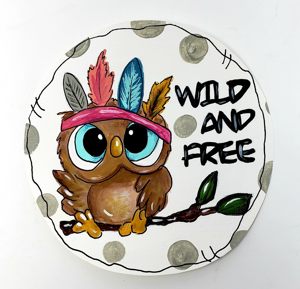 Print Shop Round MDF Cutout Owl On Branch With Wild And Free