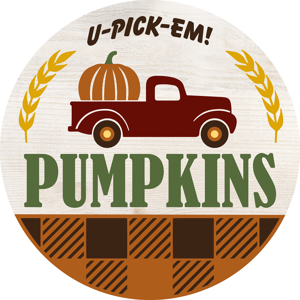 Print Shop Circle MDF Cutout U-Pick-Em! Pumpkins Pickup Truck Round Sign