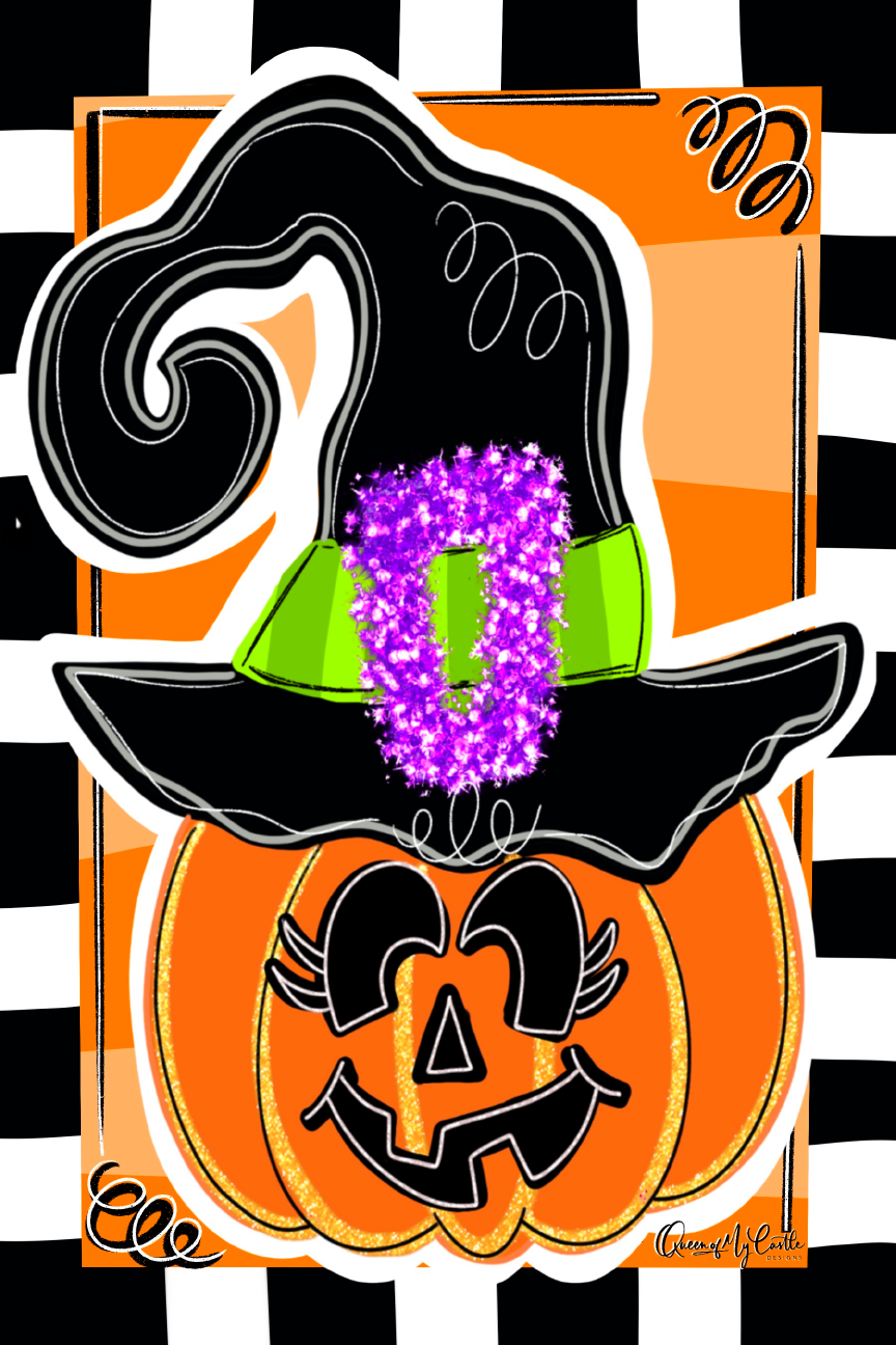 QUEEN OF MY CASTLE PUMPKIN WITH WITCH HAT