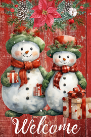 Print Shop Garden Flag With Snowman Duo And Gift Boxes - UV Printed For Outdoor Yard Decor