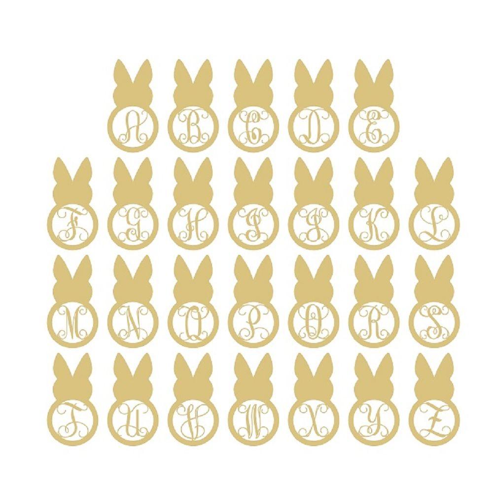 Basic Shape Rabbit MDF Cutout Monogram In Circular Frames - Unfinished For DIY