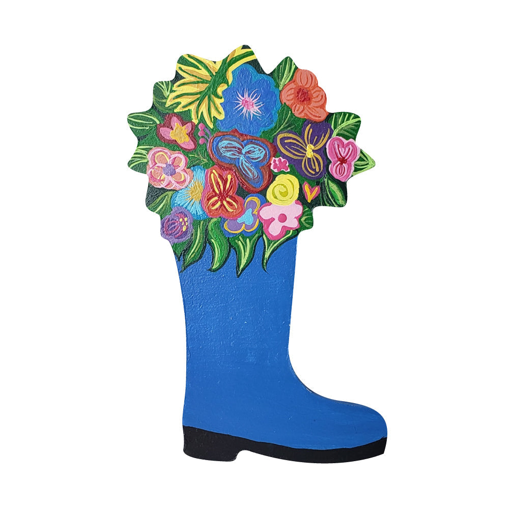 Basic Shape Rain Boot MDF Cutout With Flowers On Top Silhouette - Unfinished For DIY