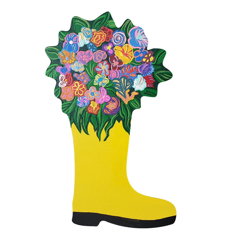 Basic Shape Rain Boot MDF Cutout With Flowers On Top Silhouette - Unfinished For DIY