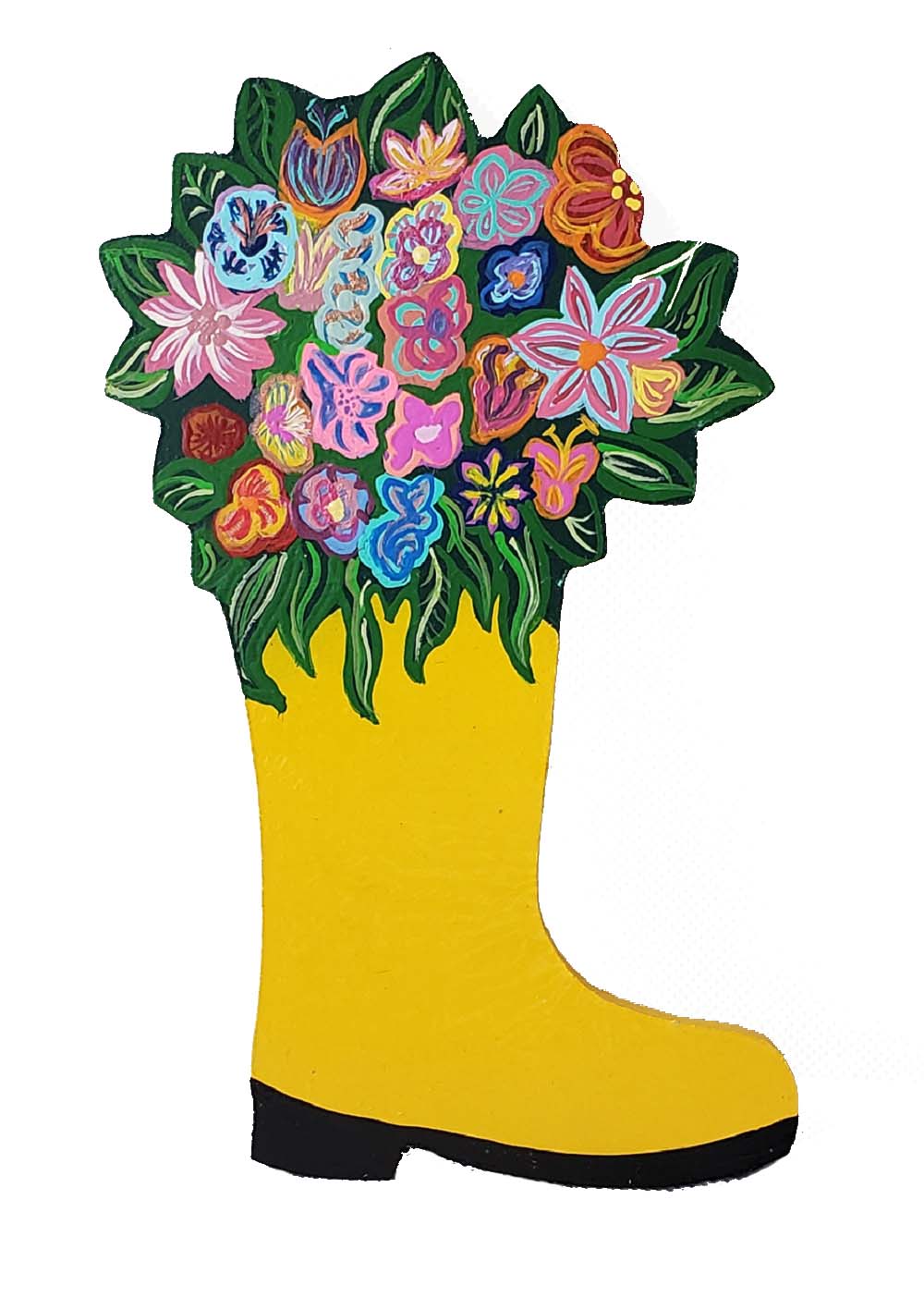 Basic Shape Rain Boot MDF Cutout With Flowers On Top Silhouette - Unfinished For DIY