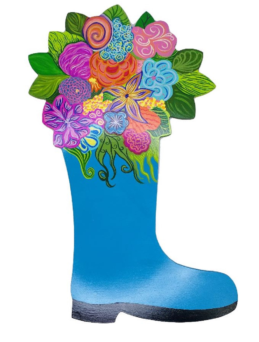 Basic Shape Rain Boot MDF Cutout With Flowers On Top Silhouette - Unfinished For DIY