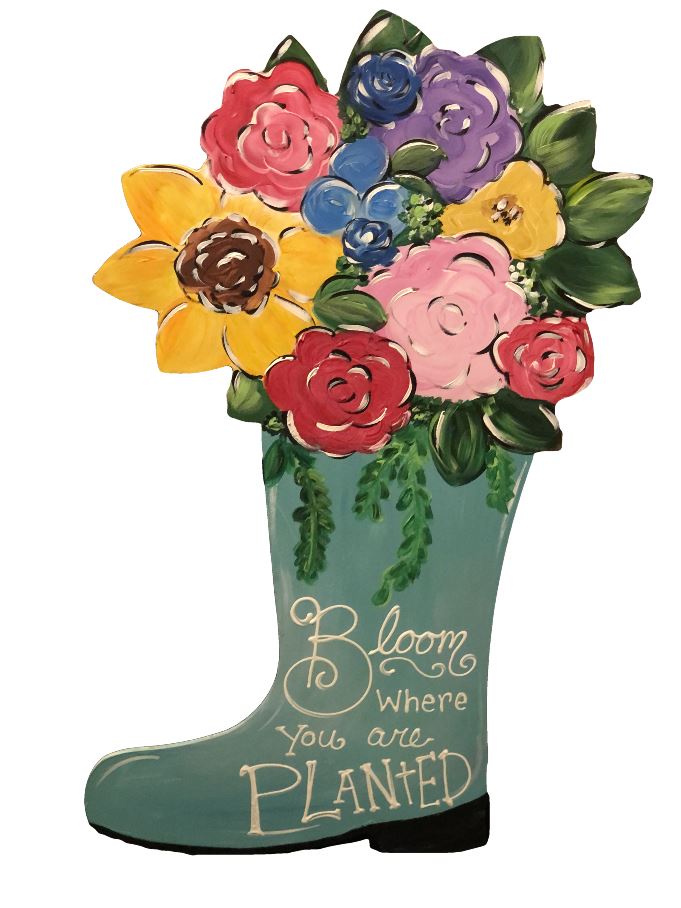 Basic Shape Rain Boot MDF Cutout With Flowers On Top Silhouette - Unfinished For DIY