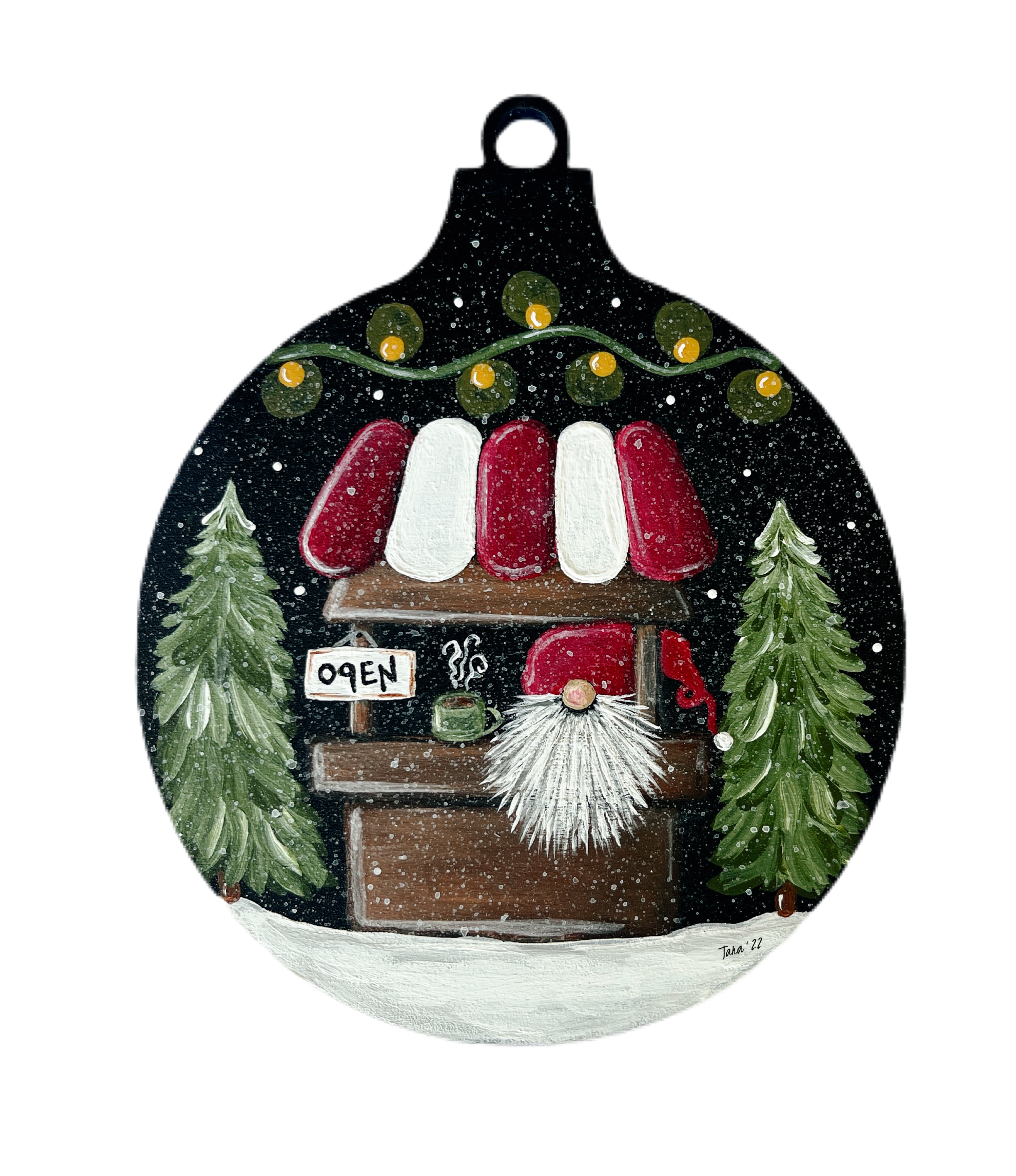 RED COLONY TREE FARM ORNAMENT WITH GNOME COCOA STAND