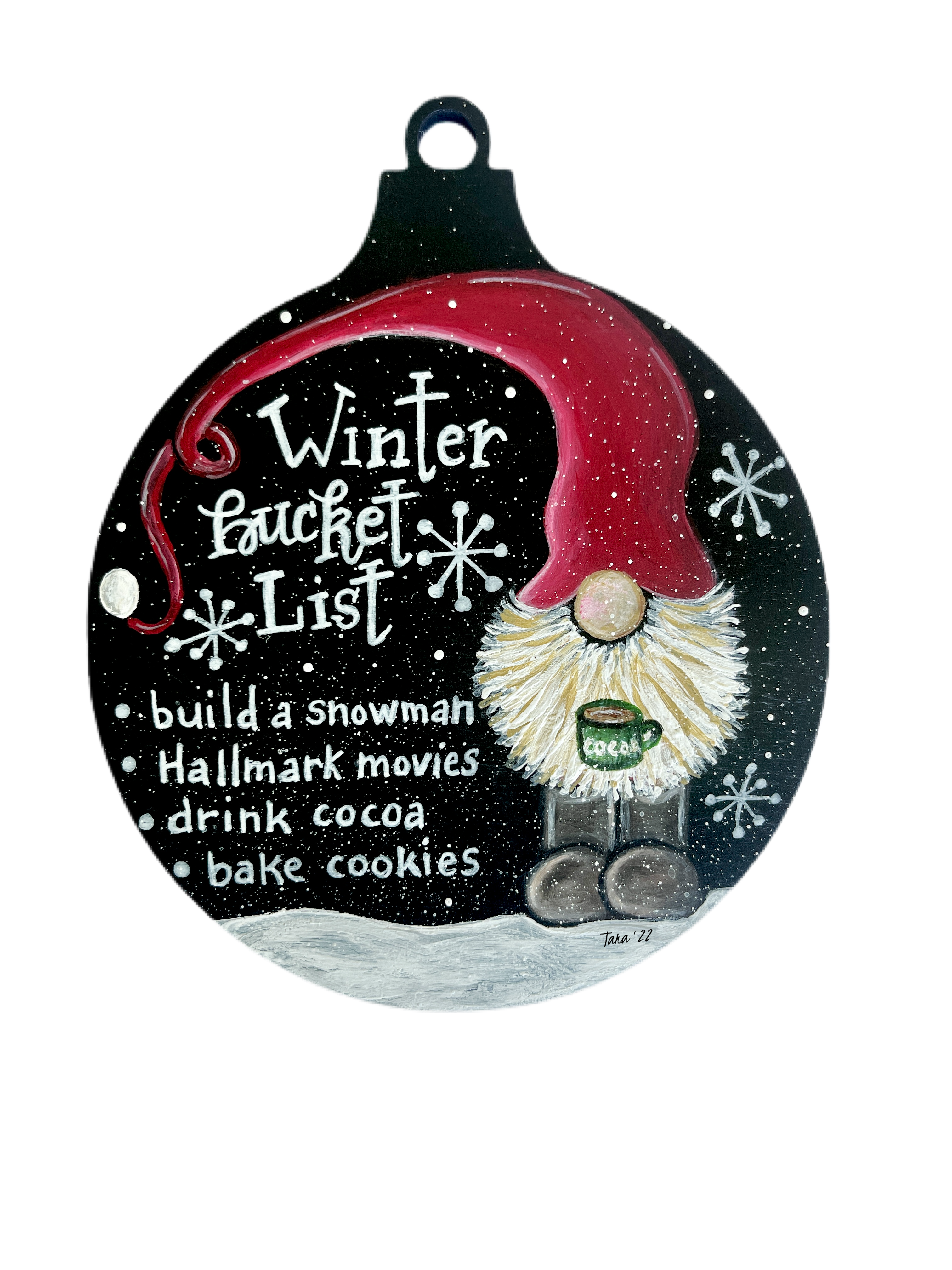 RED COLONY TREE FARM ORNAMENT WITH GNOME BUCKET LIST