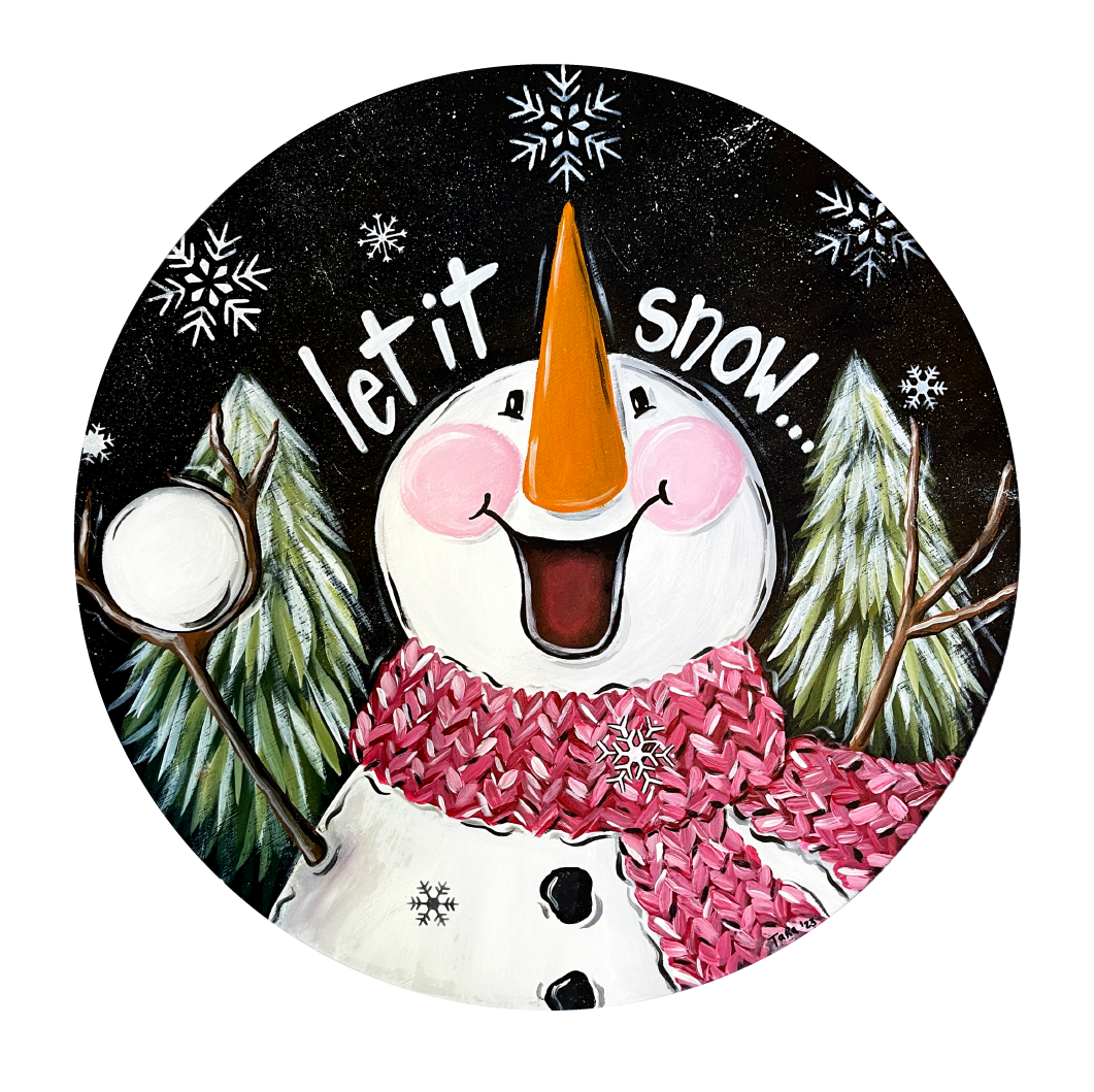 RED COLONY TREE FARM LET IT SNOW CIRCLE WITH SNOWMAN