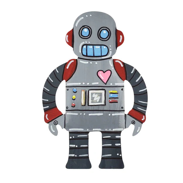 Design By Line Robot MDF Cutout Heart On Chest Panel Details - Unfinished For DIY