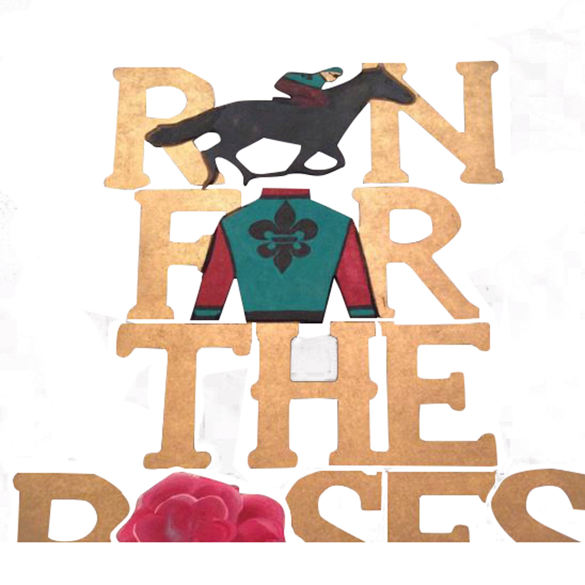 Basic Shape Typography MDF Cutout Run For The Roses Horse Silhouettes - Unfinished For DIY