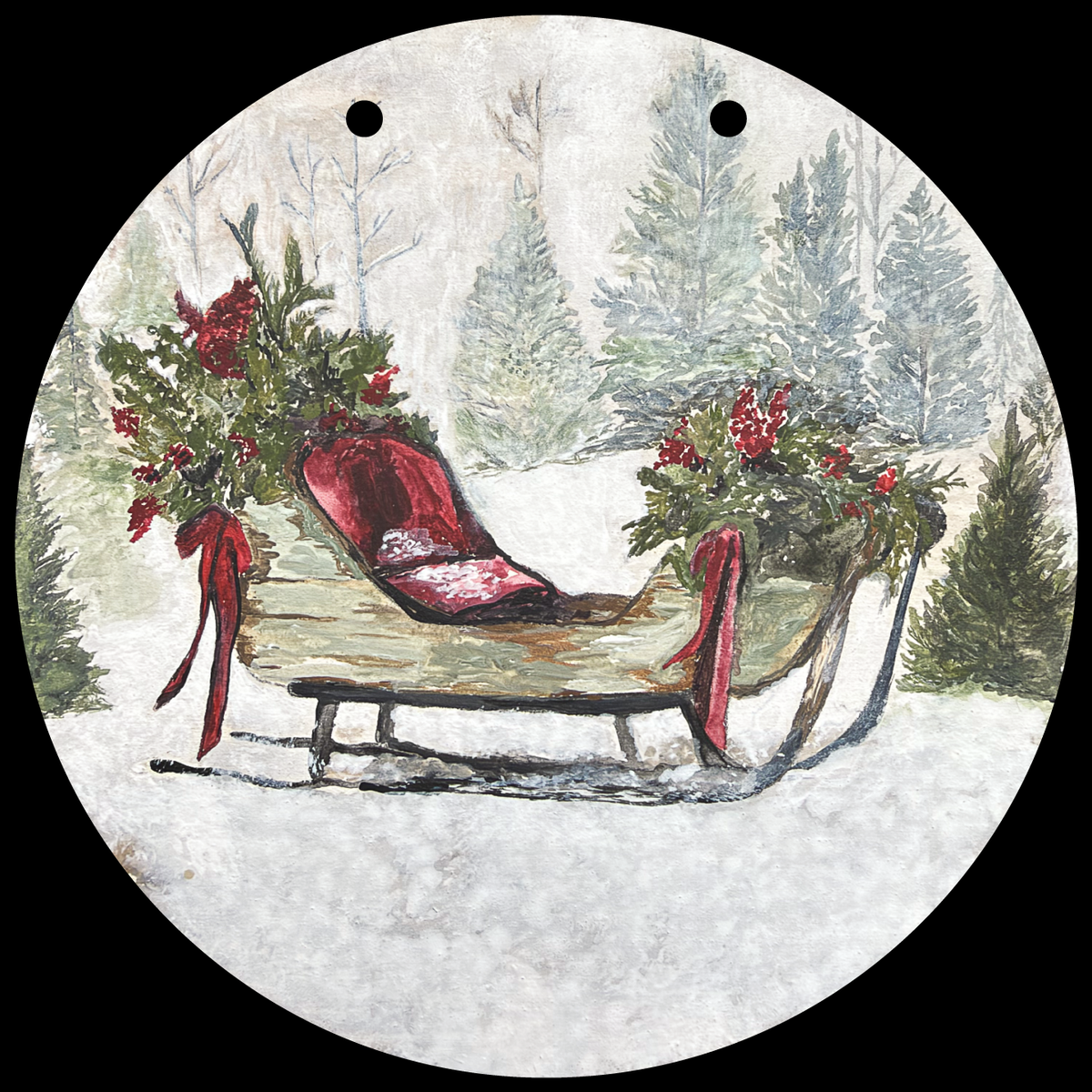 RiOak WESTERN DESIGN CHRISMAS SLED WITH RED RIBBON