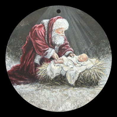 RiOak WESTERN DESIGN SANTA KNEELING OVER BABY