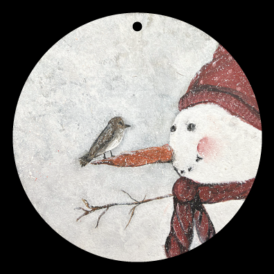 RiOak WESTERN DESIGN SNOWMAN IN RED HAT AND SCARF WITH BIRD ON HIS CARROT NOSE