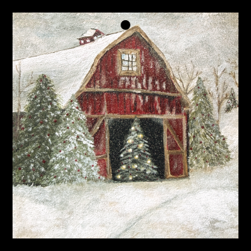 RiOak WESTERN DESIGN RED BARN WITH CHRISTMAS TREE IN THE FRONT