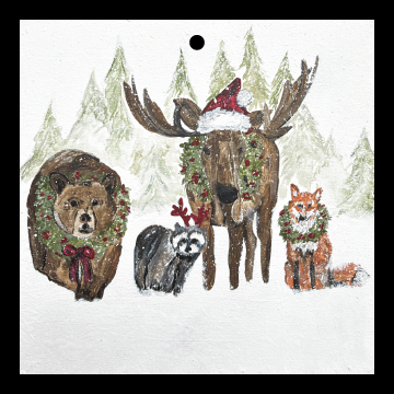 RiOak WESTERN DESIGN MOOSE BEAR RACCOON AND FOX ALL DRESSED UP FOR CHRISTMAS