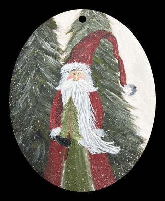 RiOak WESTERN DESIGN OVAL SANTA IN FRONT OF TWO TREES