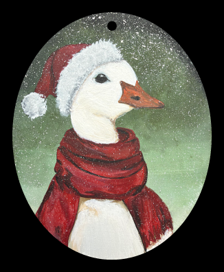 RiOak WESTERN DESIGN OVAL WITH GOOSE RED SCARF AND SANTA HAT