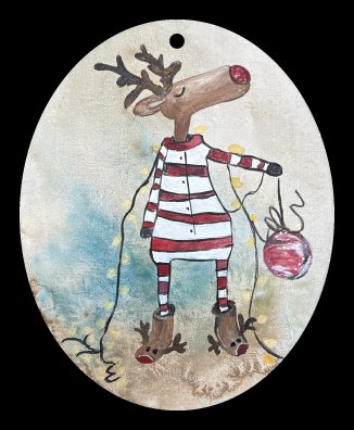 RiOak WESTERN DESIGN OVAL REINDEER IN RED AND WHITE PJ'S