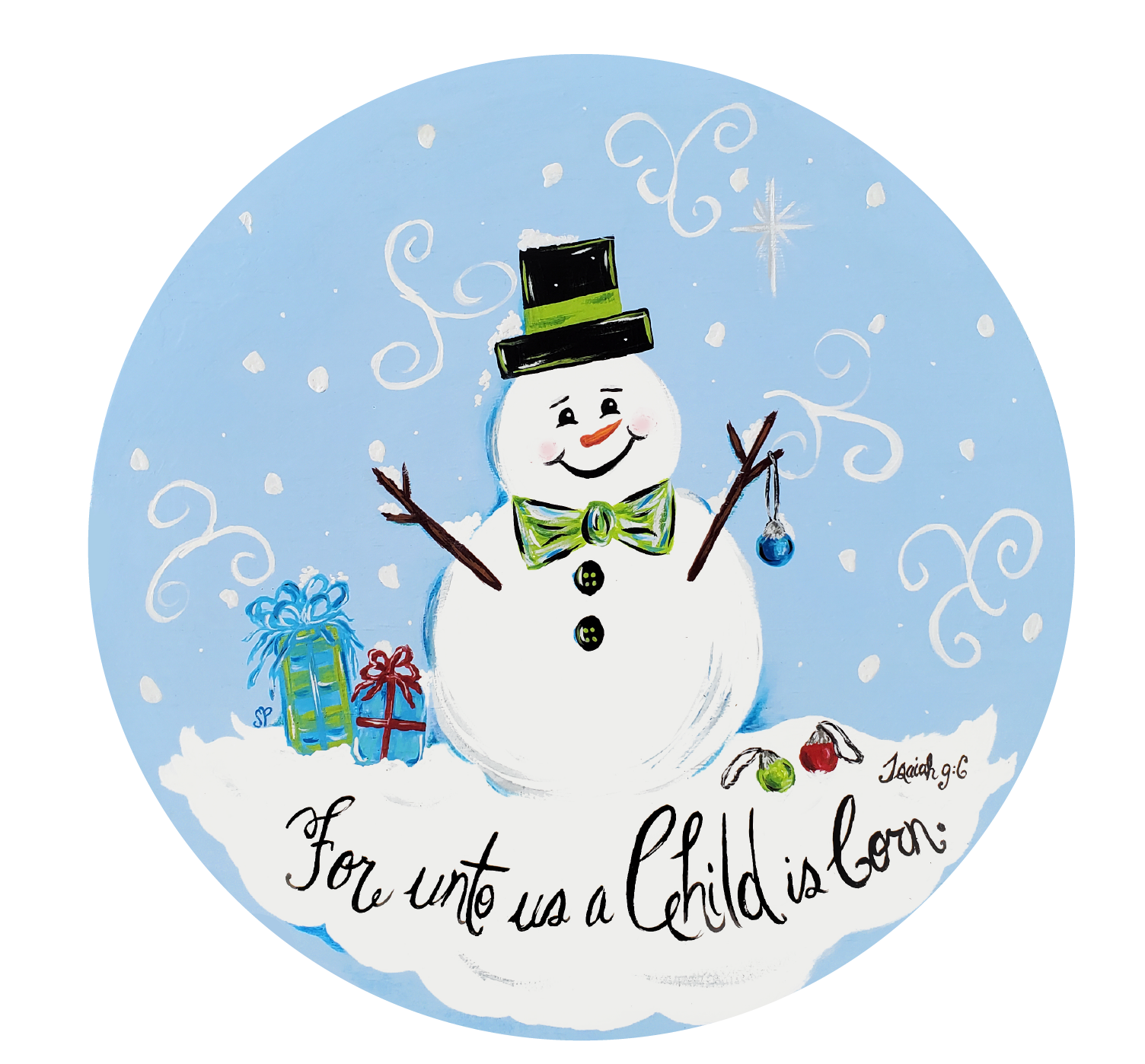 PURVIS FARMS CIRCLE SNOWMAN WITH GIFTS