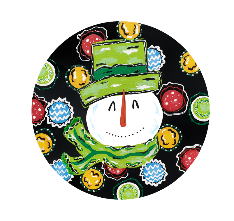PURVIS FARMS CIRCLE WITH COLOR DOTS AND SNOWMAN HEAD