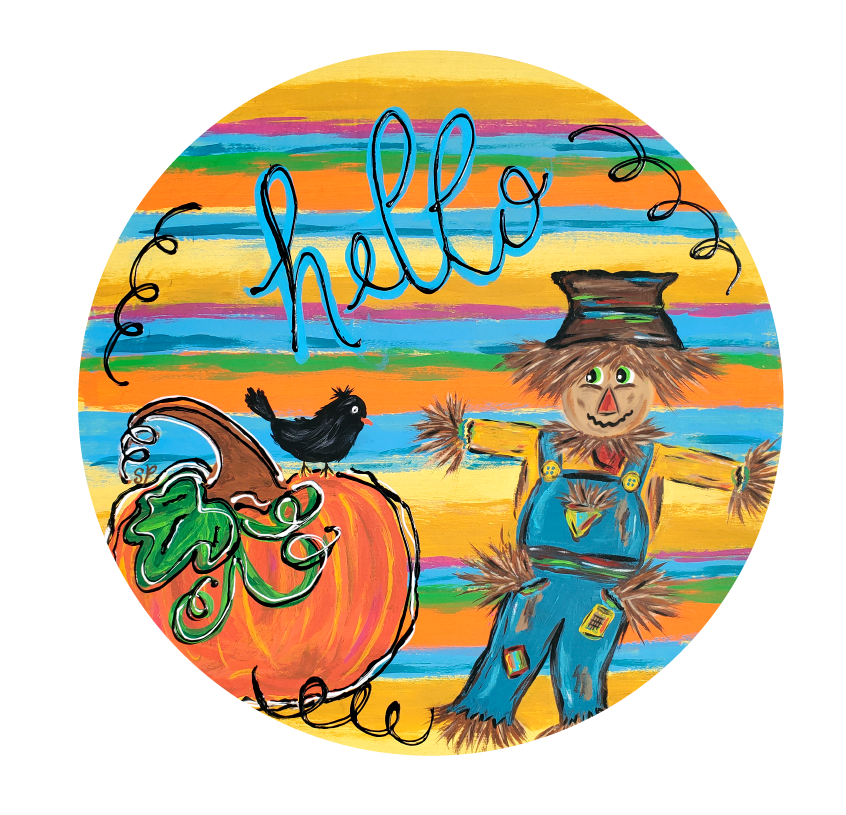 PURVIS FARMS CIRCLE WITH HELLO SCARECROWN AND PUMPKIN