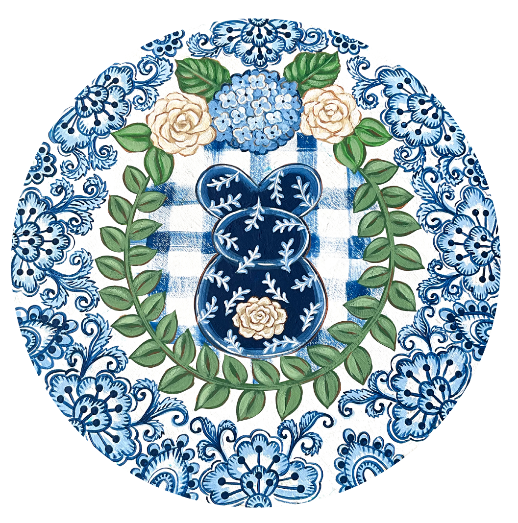SASSY PAINTBRUSH CIRCLE WITH BLUE BUNNYIN THE CENTER