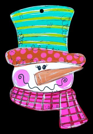 Stacey Phillips SNOWMAN WITH TEAL AND LIME HAT PINK SCARF